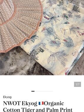 Organic Tiger & Palm Print Top in Cream and Blue